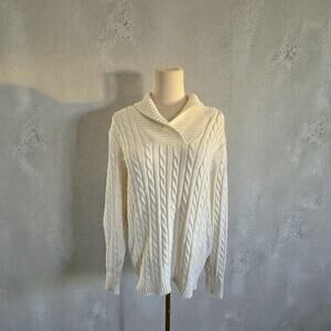 L.L. Bean Women's Fisherman Sweater Chunky Cable Knit, 100% Cotton, Cream Size L